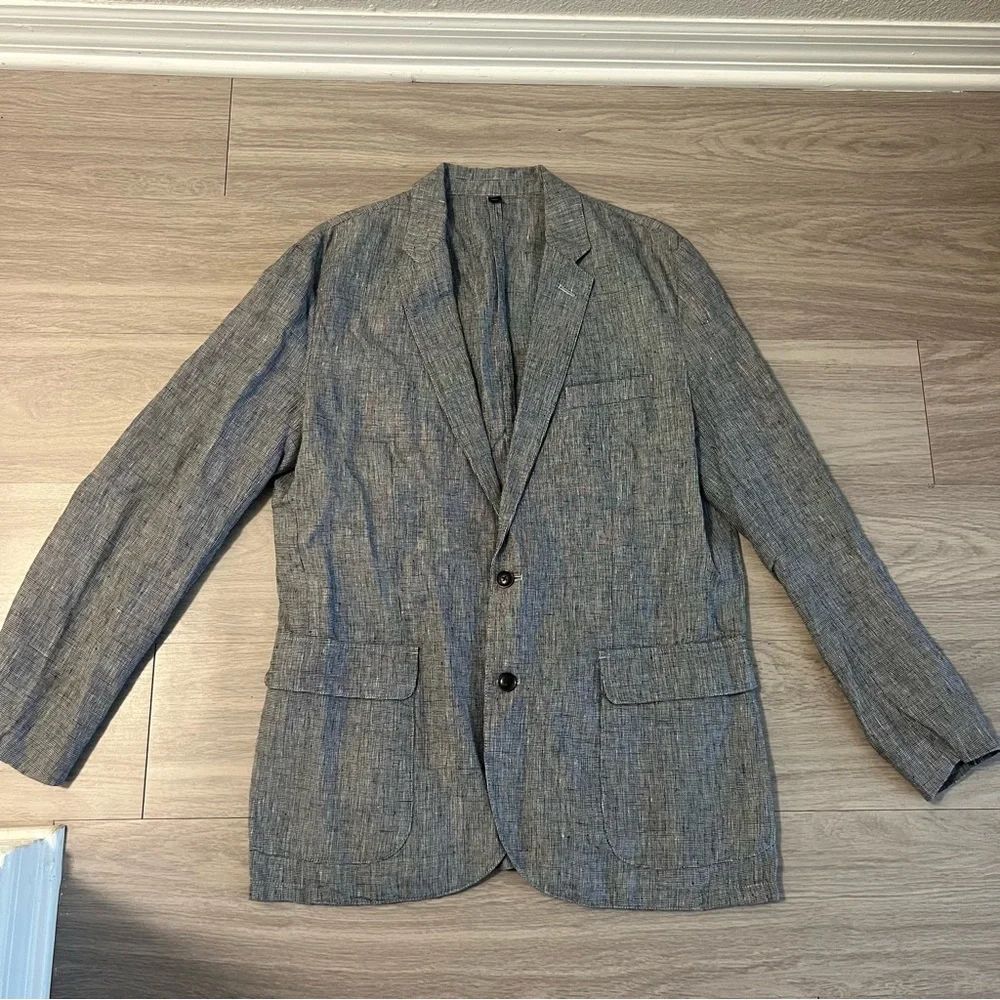 J. Crew, 42R, 100% linen, Charcoal / Gray / Black Gingham, Blazer‎